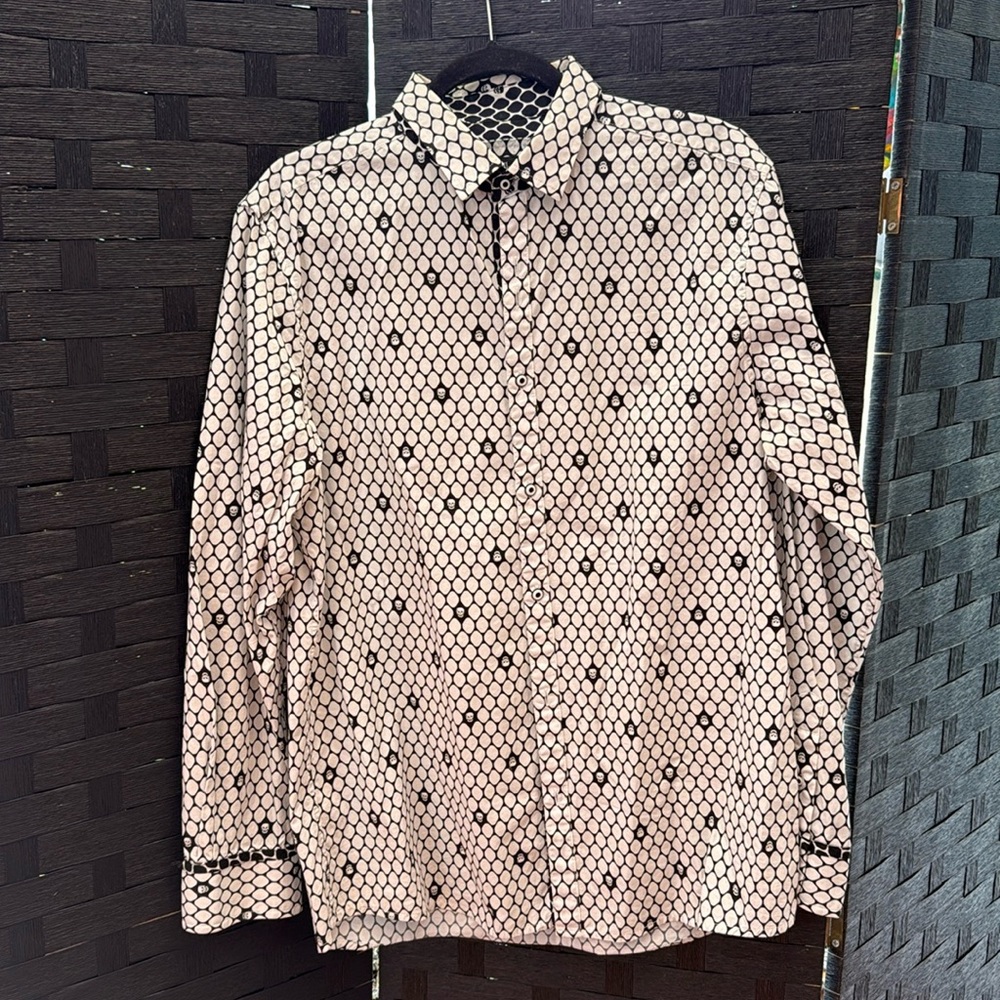 Rock Roll N Soul White And Black Button Down Dress Shirt With Skulls In L